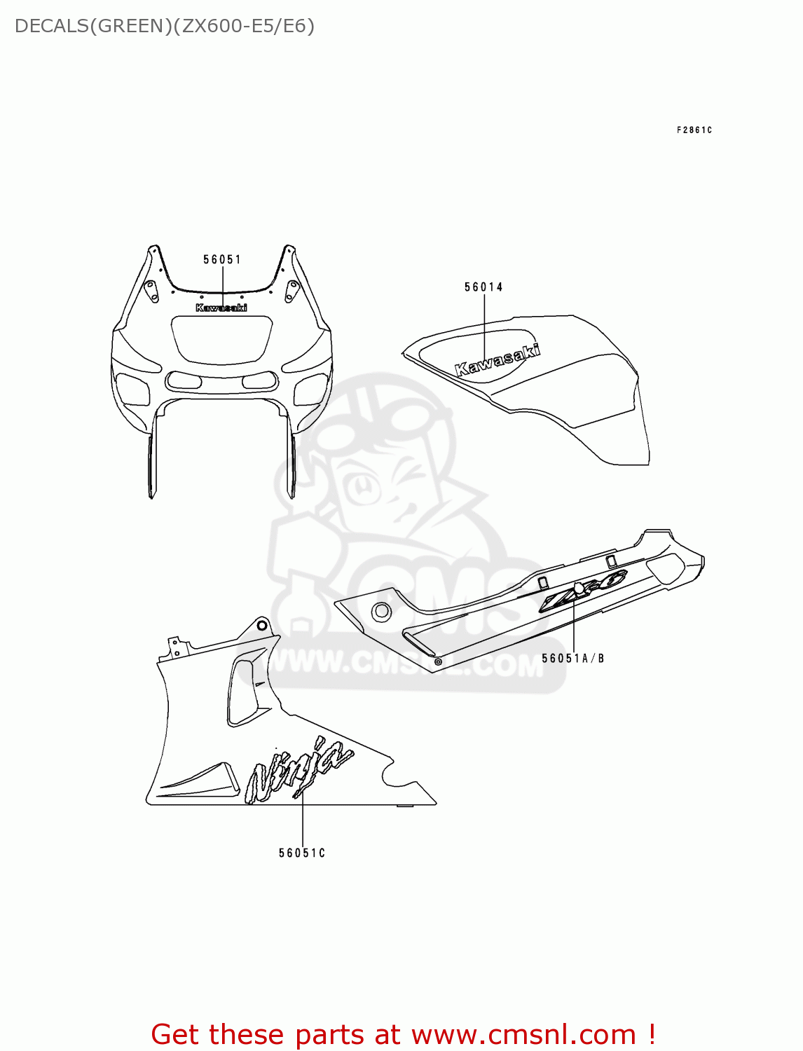 DECALS(GREEN)(ZX600-E5/E6) ZX600E6 NINJA ZX6 1998 USA CALIFORNIA CANADA