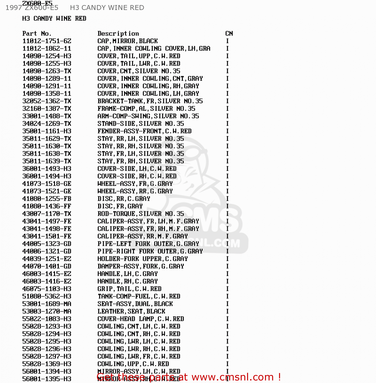 1997 ZX600-E5     H3 CANDY WINE RED ZX600E6 NINJA ZX6 1998 USA CALIFORNIA CANADA