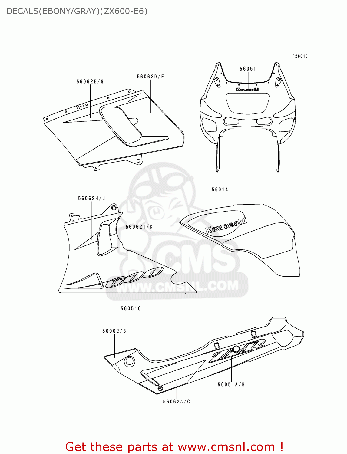 DECALS(EBONY/GRAY)(ZX600-E6) ZX600E6 ZZR600 1998 EUROPE UK FR NL FG GR IT NR ST