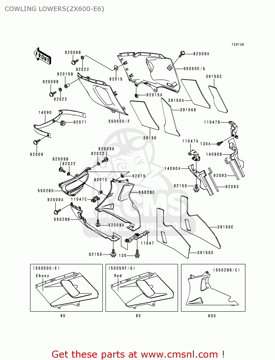 COWLING LOWERS(ZX600-E6) ZX600E6 ZZR600 1998 EUROPE UK FR NL FG GR IT NR ST