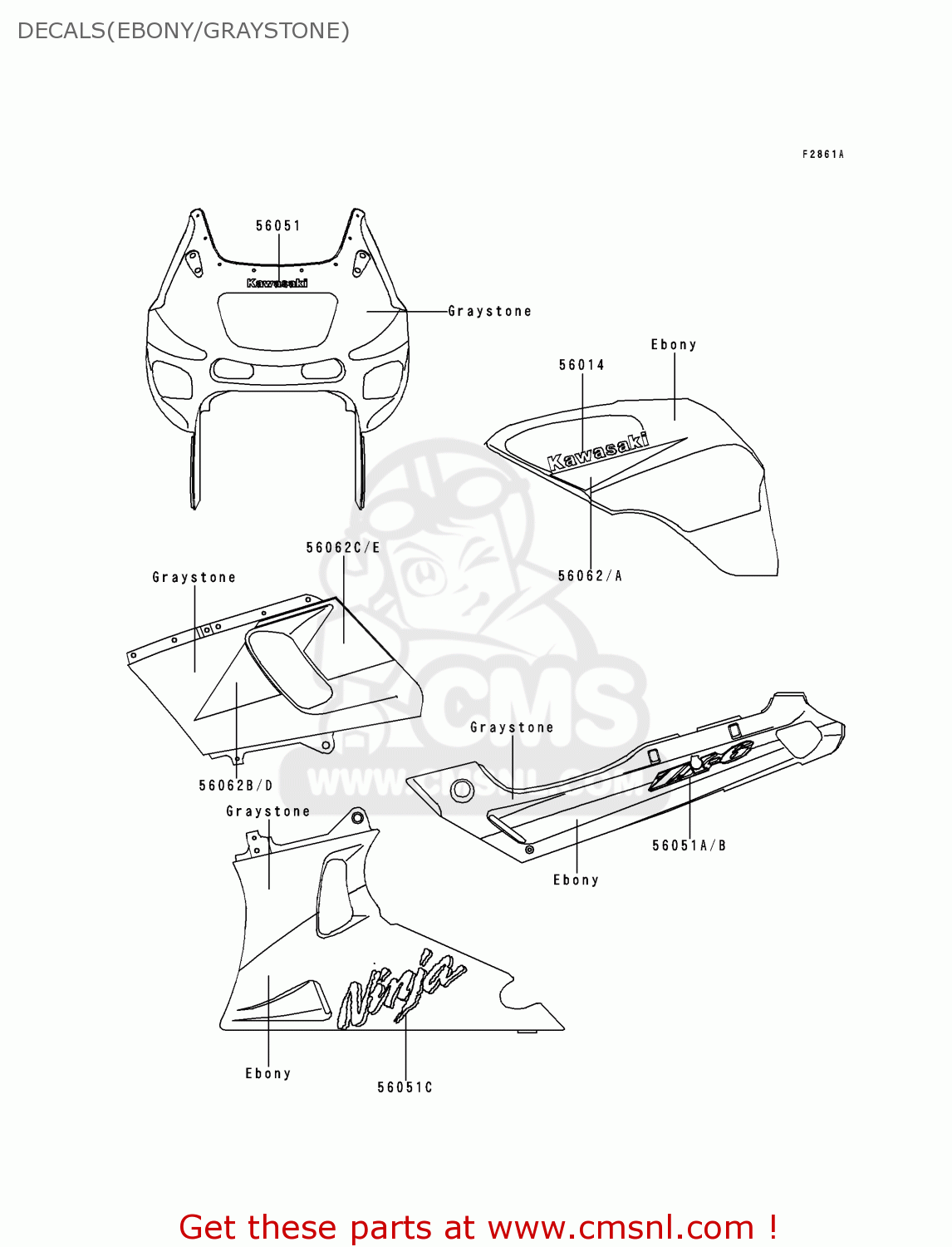 DECALS(EBONY/GRAYSTONE) ZX600E7 NINJA ZX6R 1999 USA CALIFORNIA CANADA