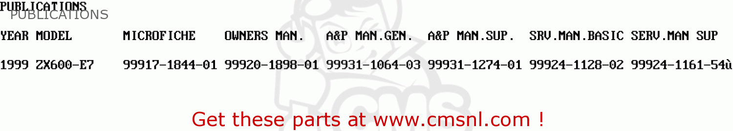 PUBLICATIONS ZX600E7 NINJA ZX6R 1999 USA CALIFORNIA CANADA