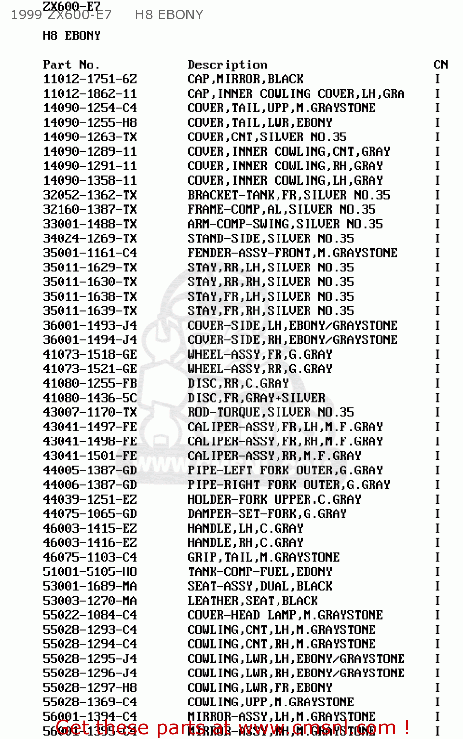 1999 ZX600-E7     H8 EBONY ZX600E7 NINJA ZX6R 1999 USA CALIFORNIA CANADA