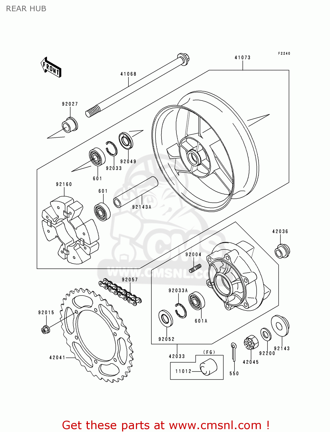 REAR HUB ZX600E7 ZZR600 1999 EUROPE UK FR NL FG GR IT NR SD