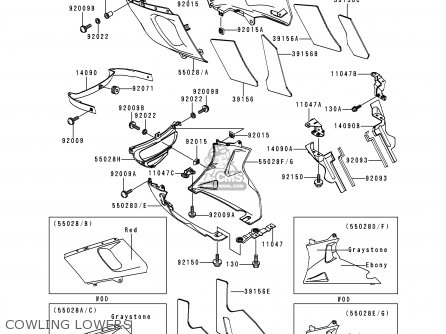 COWLING LOWERS - ZX600E7 ZZR600 1999 EUROPE UK FR NL FG GR IT NR SD