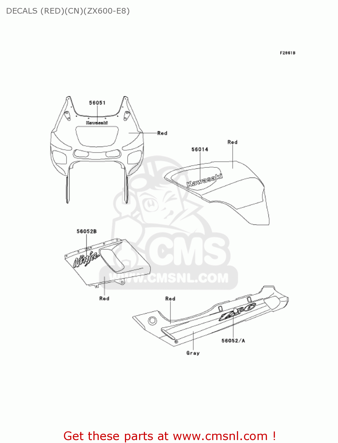 DECALS (RED)(CN)(ZX600-E8) ZX600E8 NINJA ZX6 2000 USA CALIFORNIA CANADA