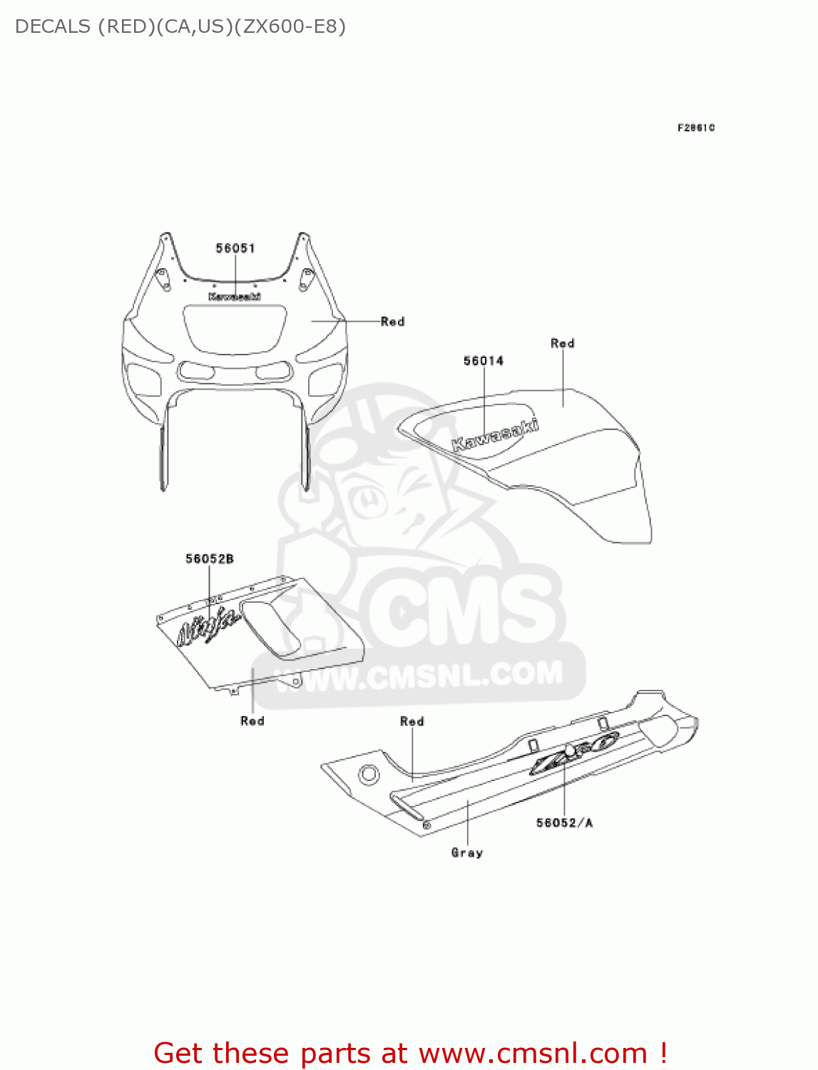 DECALS (RED)(CA,US)(ZX600-E8) ZX600E8 NINJA ZX6 2000 USA CALIFORNIA CANADA