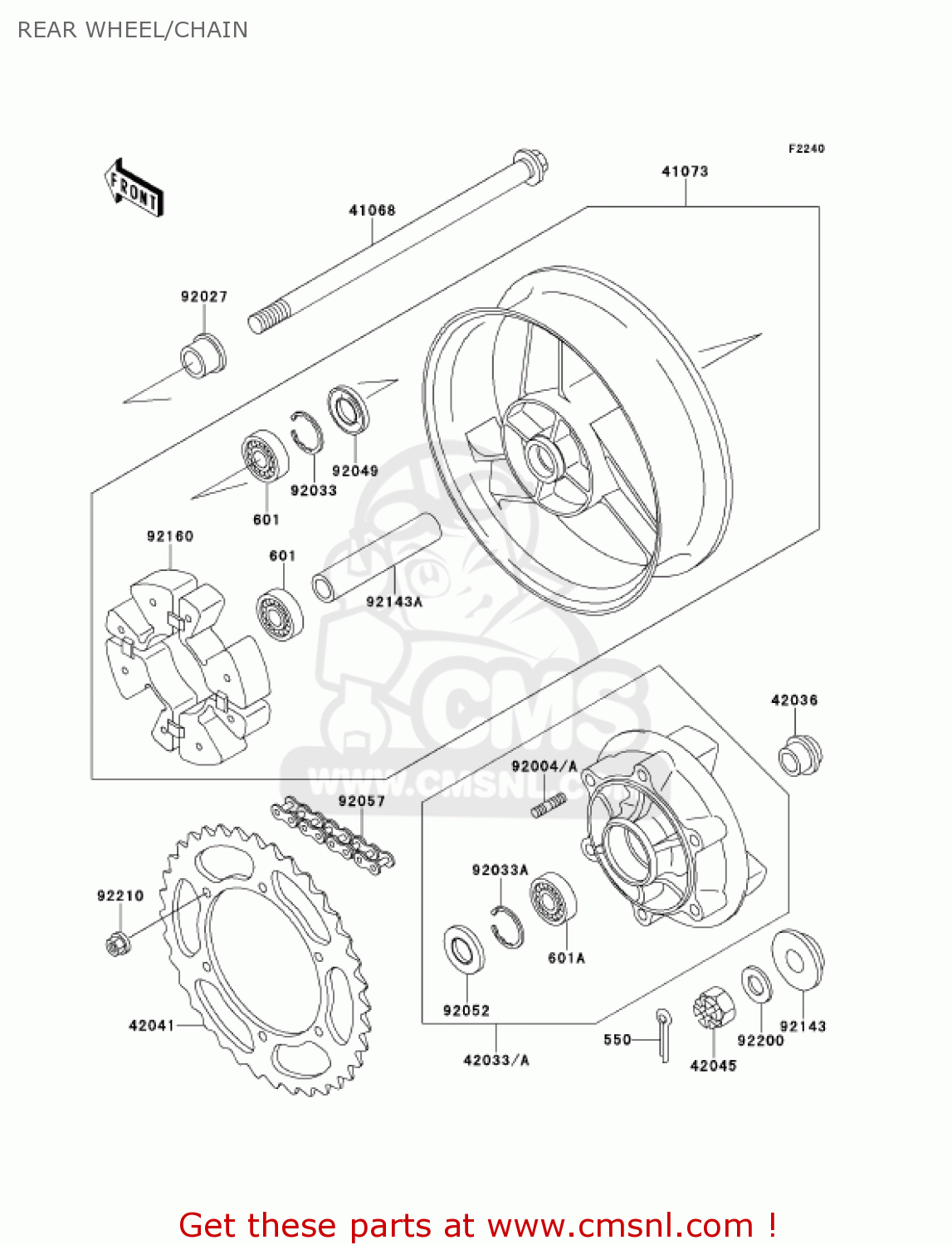 REAR WHEEL/CHAIN ZX600E8 NINJA ZX6 2000 USA CALIFORNIA CANADA