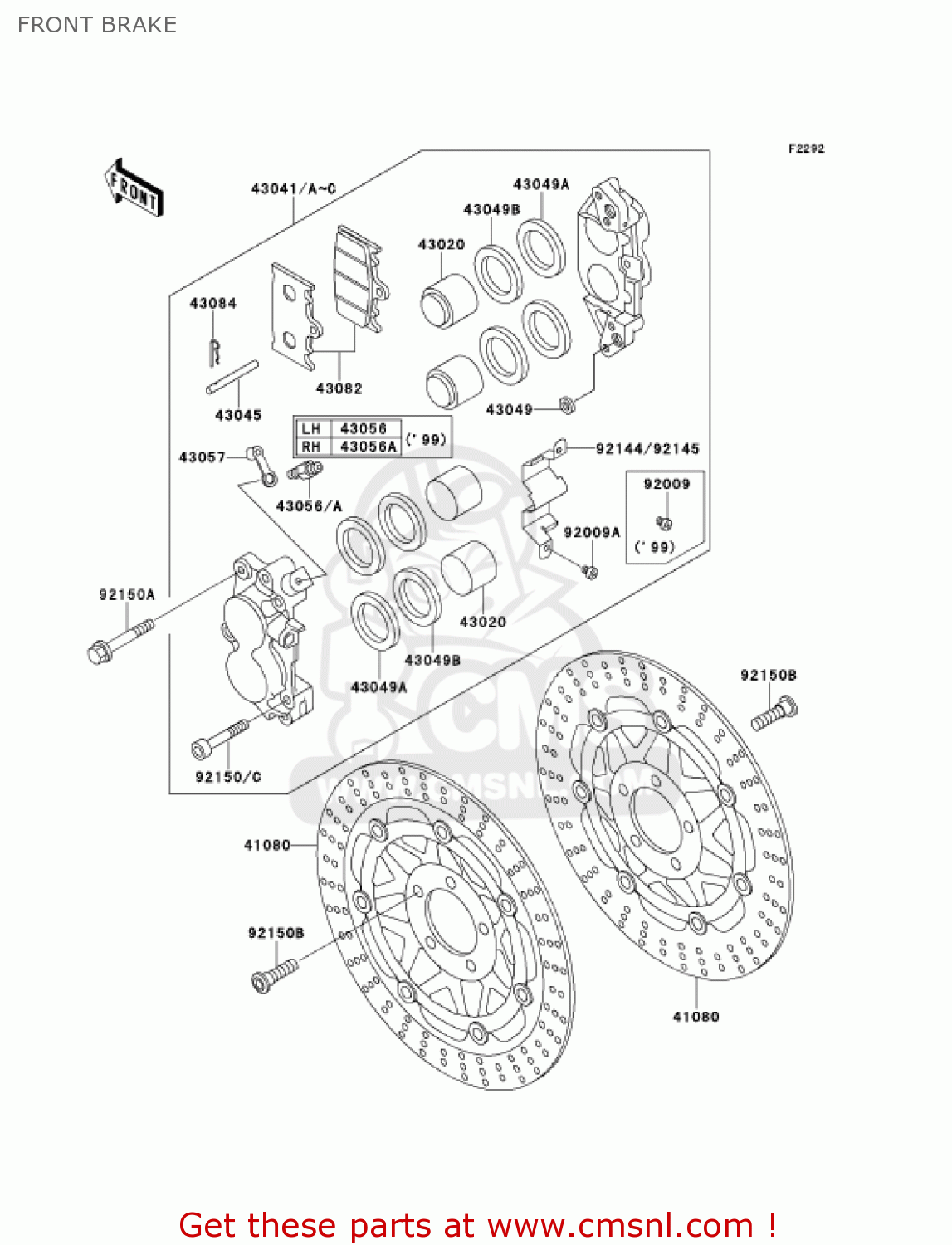 FRONT BRAKE ZX600E8 NINJA ZX6 2000 USA CALIFORNIA CANADA