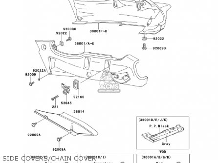 SIDE COVERS/CHAIN COVER - ZX600E8 NINJA ZX6 2000 USA CALIFORNIA CANADA