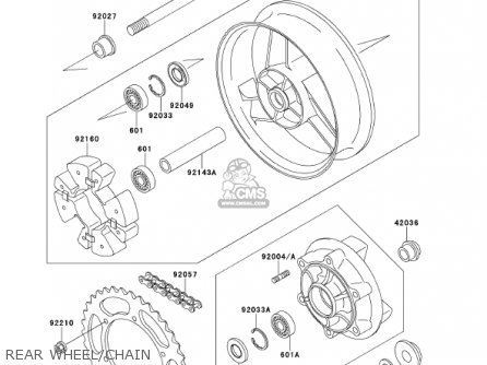 REAR WHEEL/CHAIN - ZX600E8 NINJA ZX6 2000 USA CALIFORNIA CANADA