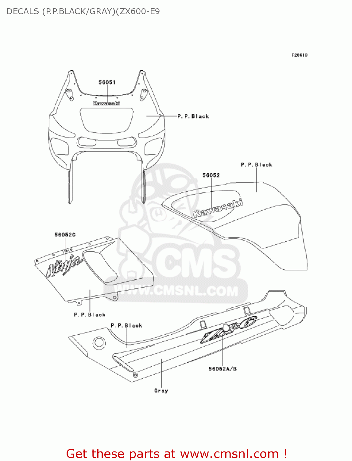 DECALS (P.P.BLACK/GRAY)(ZX600-E9 ZX600E9 NINJA ZX6 2001 USA CALIFORNIA CANADA