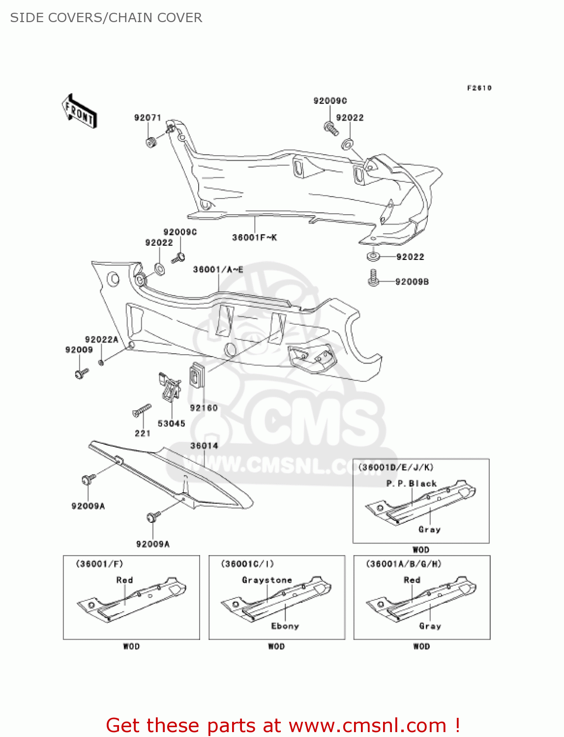 SIDE COVERS/CHAIN COVER ZX600E9 NINJA ZX6 2001 USA CALIFORNIA CANADA