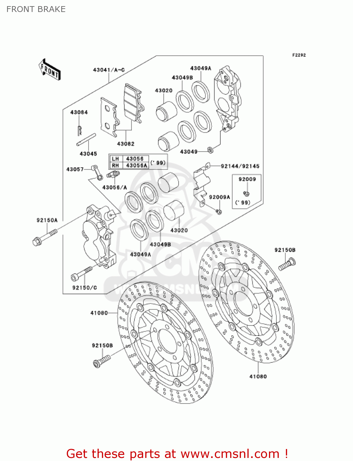 FRONT BRAKE ZX600E9 NINJA ZX6 2001 USA CALIFORNIA CANADA