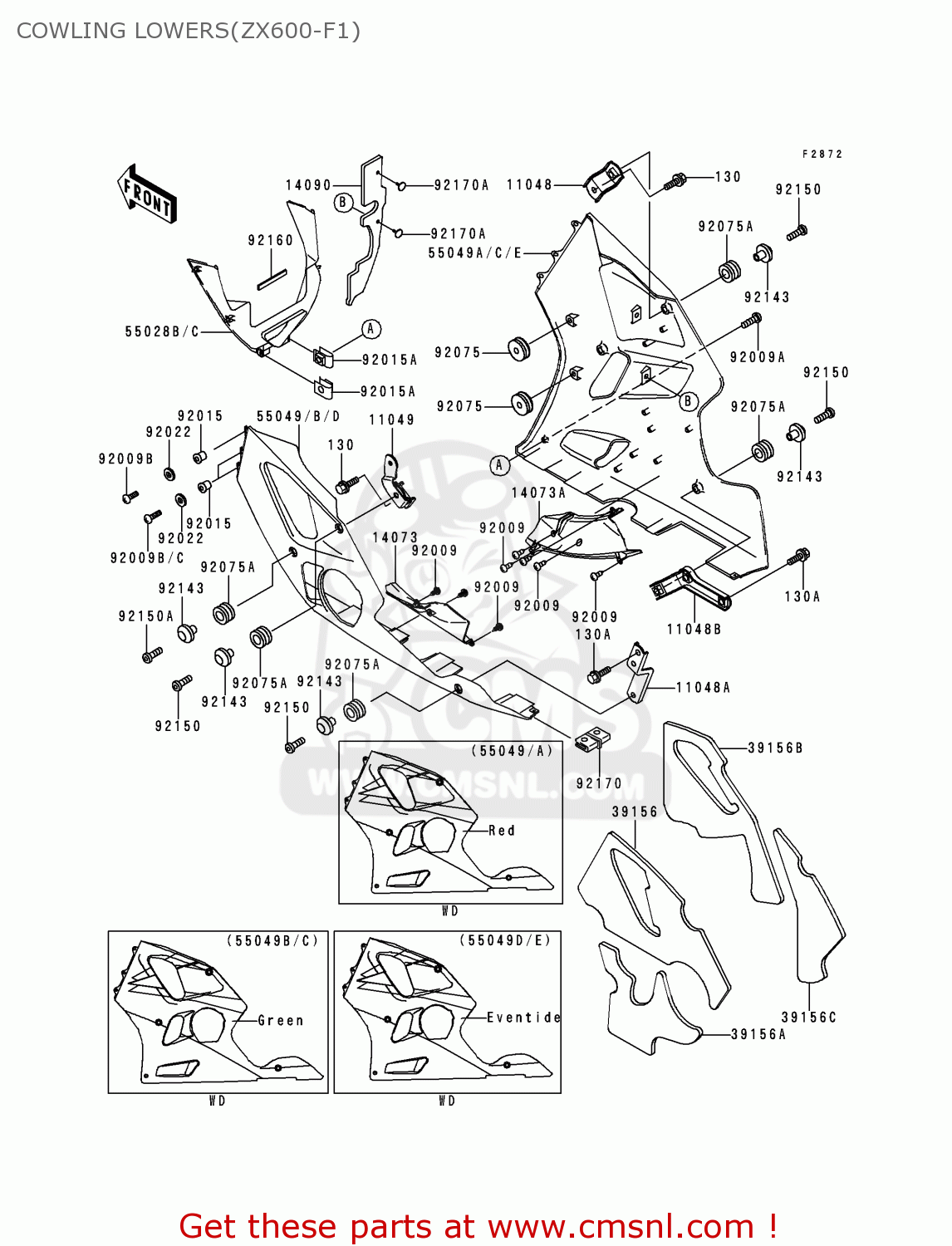 COWLING LOWERS(ZX600-F1) ZX600F1 NINJA ZX6R 1995 EUROPE UK FR NL AR FG GR IT NR SD SP ST