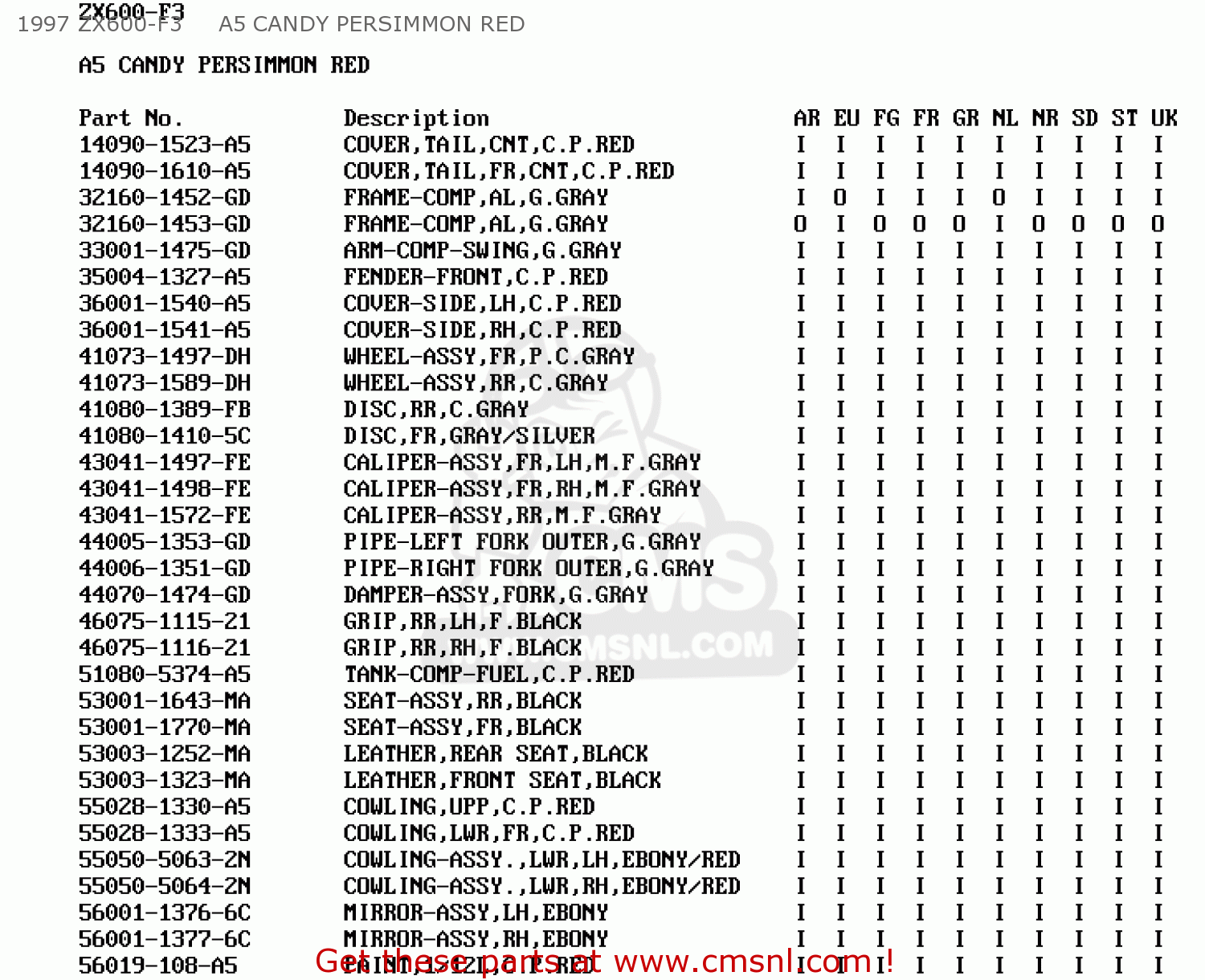 1997 ZX600-F3     A5 CANDY PERSIMMON RED ZX600F1 NINJA ZX6R 1995 EUROPE UK FR NL AR FG GR IT NR SD SP ST