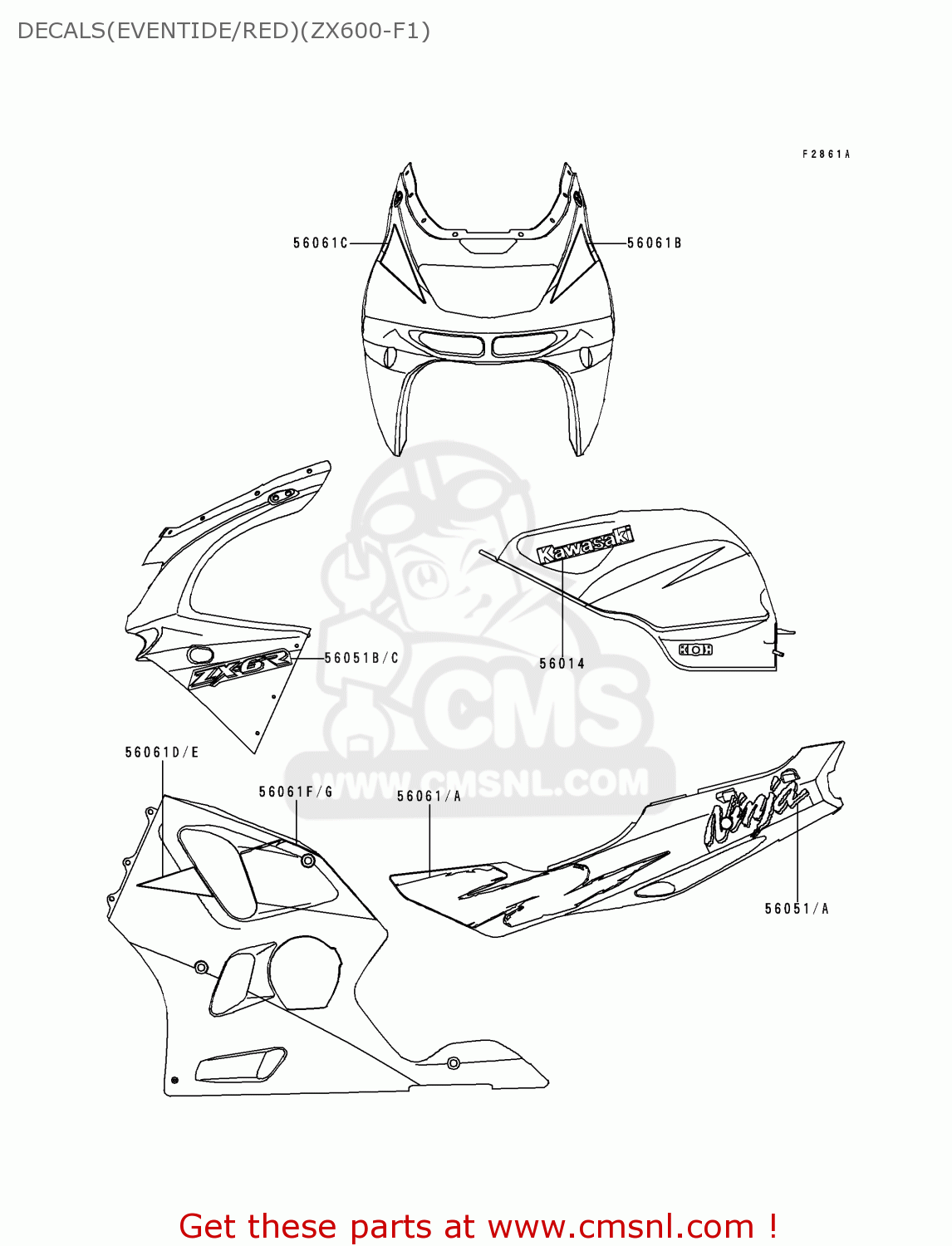 DECALS(EVENTIDE/RED)(ZX600-F1) ZX600F1 NINJA ZX6R 1995 USA CALIFORNIA CANADA