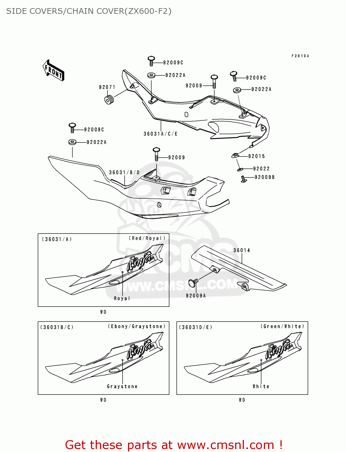 SIDE COVERS/CHAIN COVER(ZX600-F2) ZX600F2 NINJA ZX6R 1996 EUROPE UK FR NL AR FG GR IT NR SD SP ST