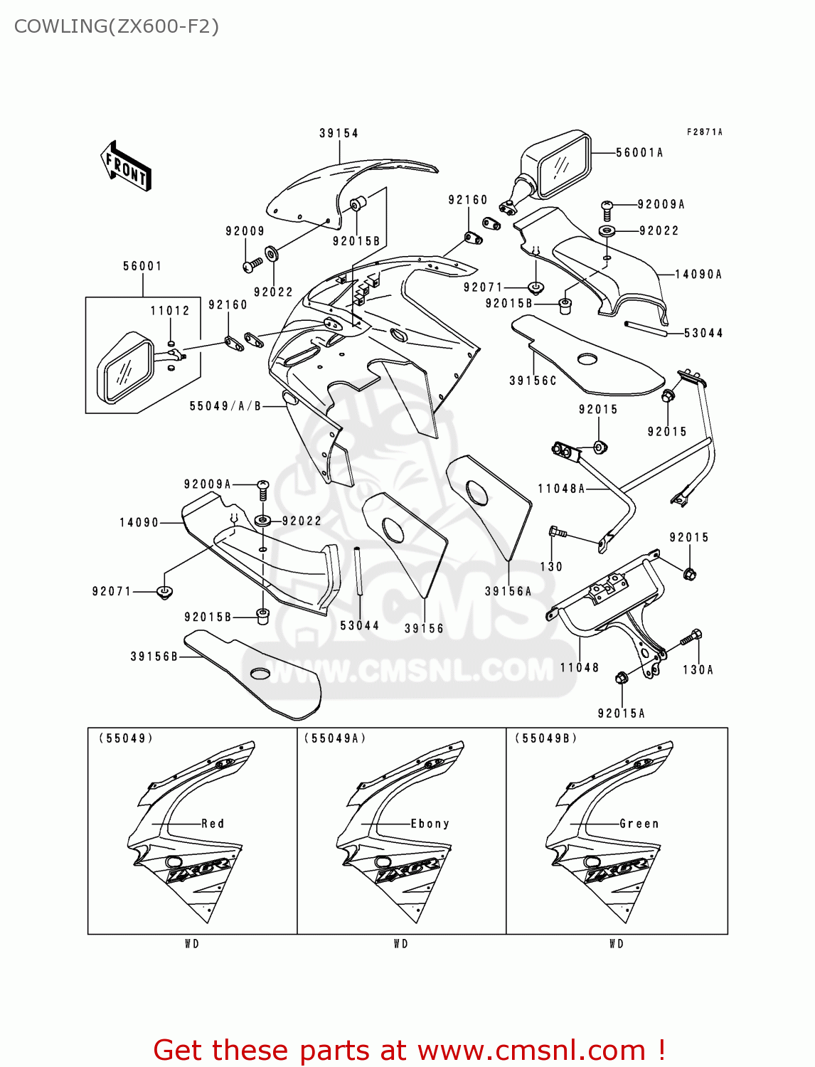 COWLING(ZX600-F2) ZX600F2 NINJA ZX6R 1996 EUROPE UK FR NL AR FG GR IT NR SD SP ST