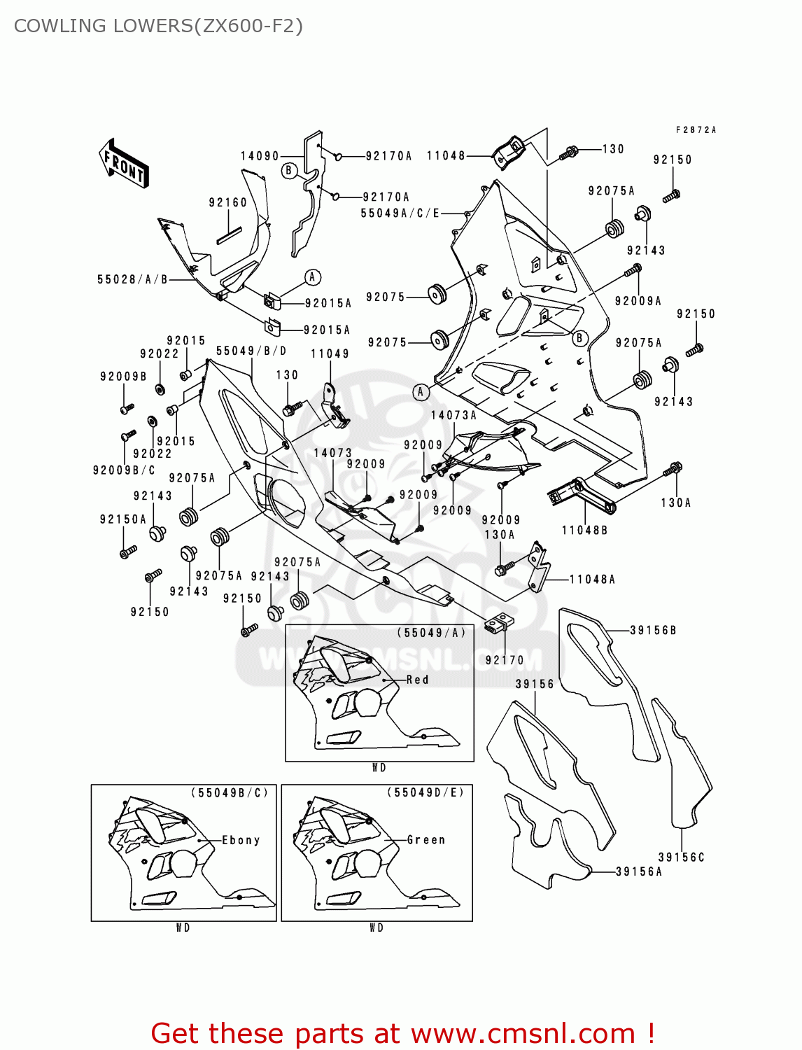 COWLING LOWERS(ZX600-F2) ZX600F2 NINJA ZX6R 1996 EUROPE UK FR NL AR FG GR IT NR SD SP ST