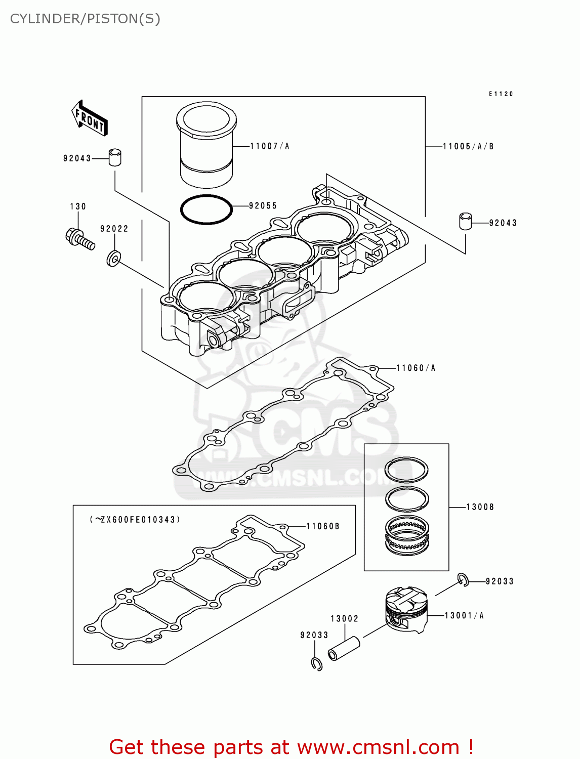 CYLINDER/PISTON(S) ZX600F2 NINJA ZX6R 1996 USA CALIFORNIA CANADA