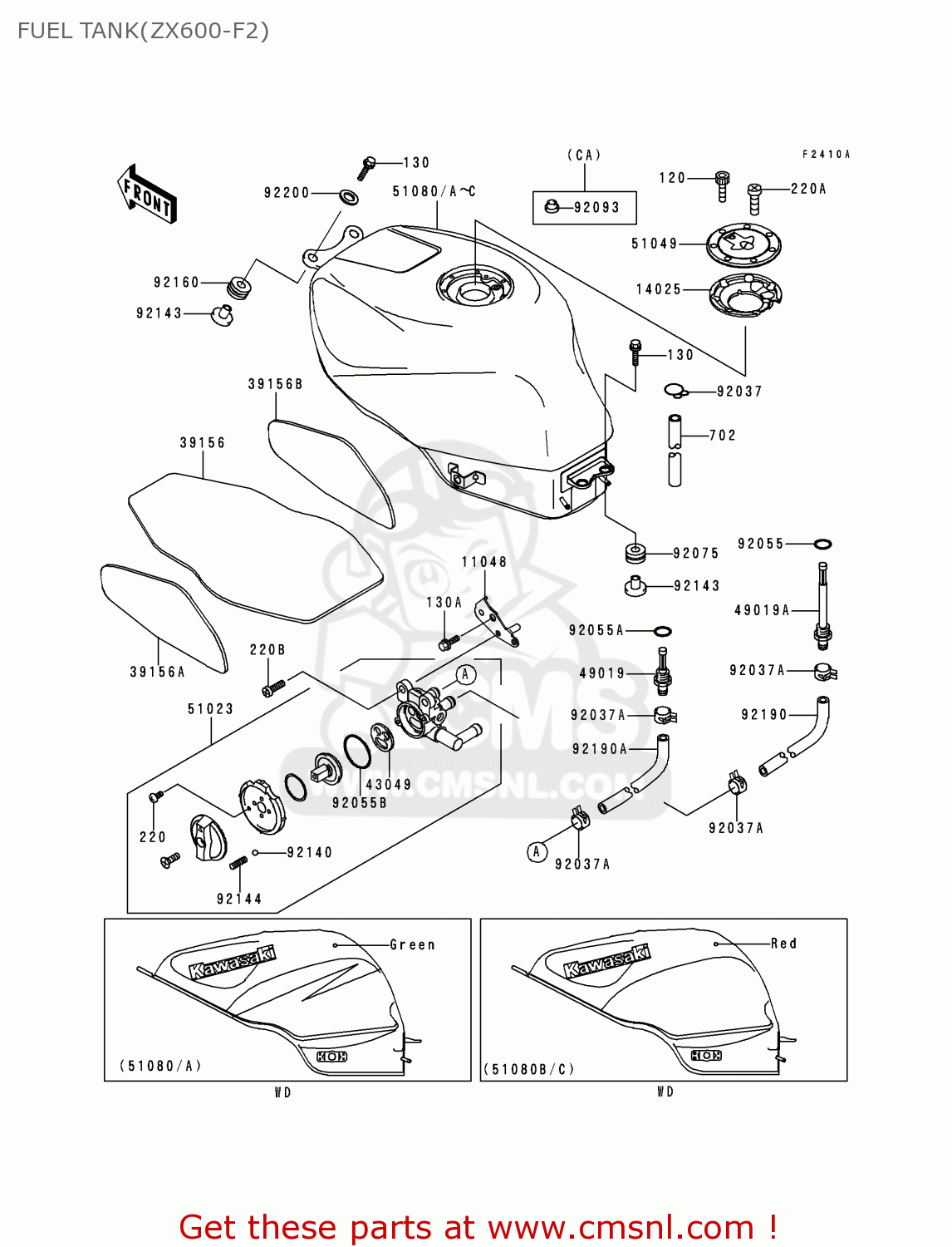 FUEL TANK(ZX600-F2) ZX600F2 NINJA ZX6R 1996 USA CALIFORNIA CANADA