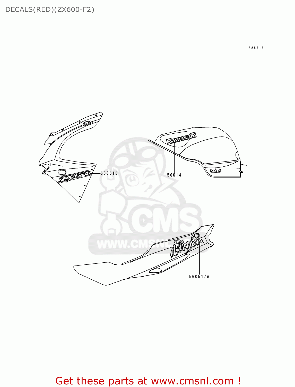 DECALS(RED)(ZX600-F2) ZX600F2 NINJA ZX6R 1996 USA CALIFORNIA CANADA