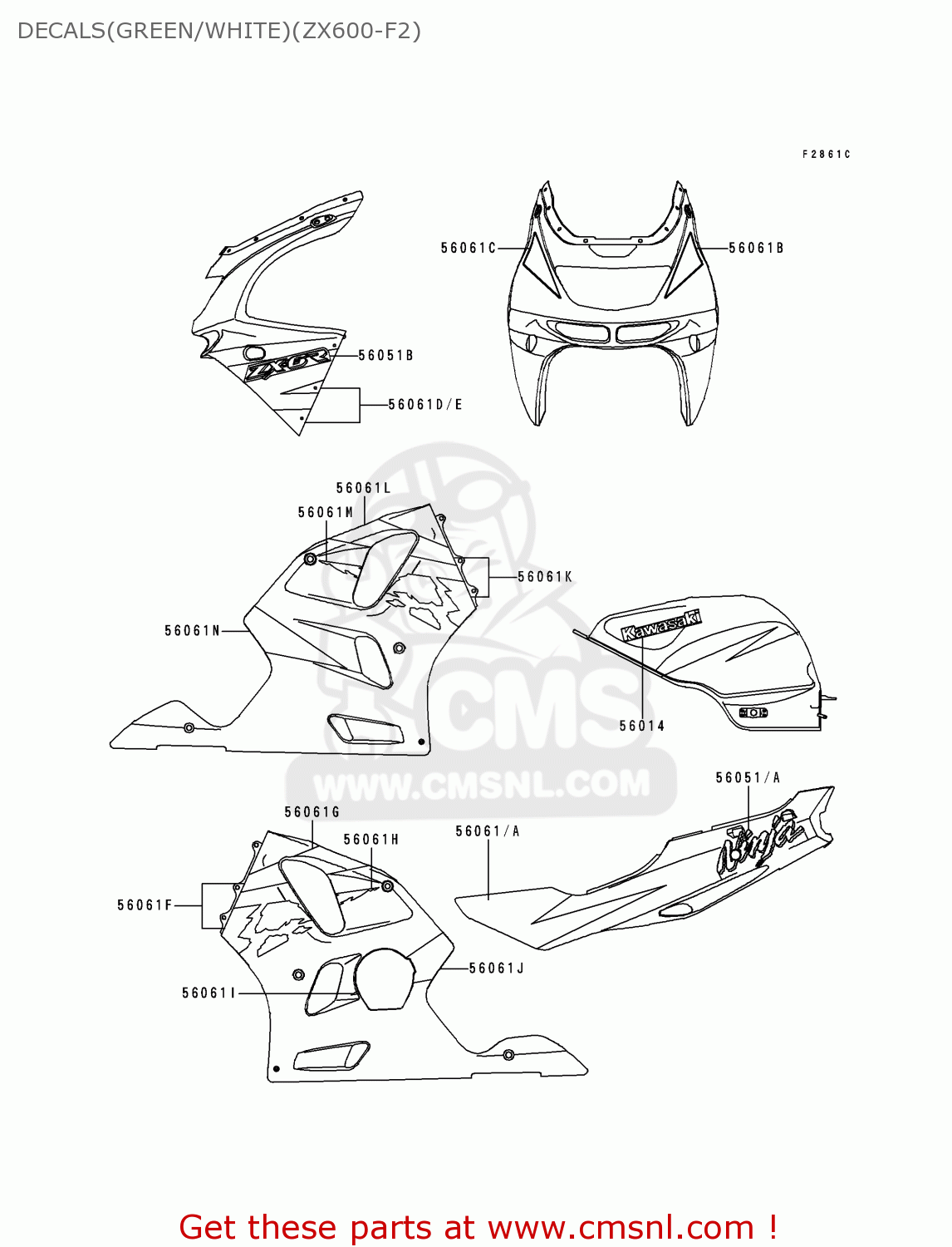 DECALS(GREEN/WHITE)(ZX600-F2) ZX600F2 NINJA ZX6R 1996 USA CALIFORNIA CANADA