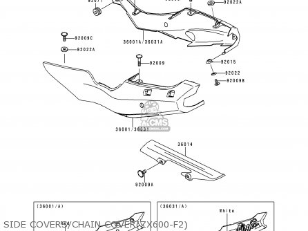 SIDE COVERS/CHAIN COVER(ZX600-F2) - ZX600F2 NINJA ZX6R 1996 USA CALIFORNIA CANADA