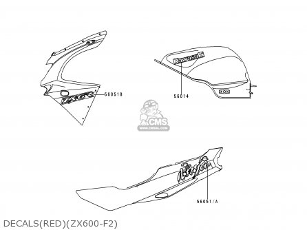 DECALS(RED)(ZX600-F2) - ZX600F2 NINJA ZX6R 1996 USA CALIFORNIA CANADA