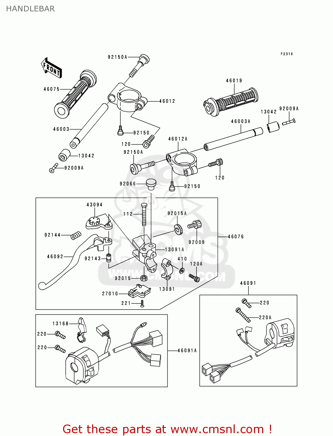HANDLEBAR ZX600F3 NINJA ZX6R 1997 EUROPE UK FR NL AR FG GR IT NR SD SP ST