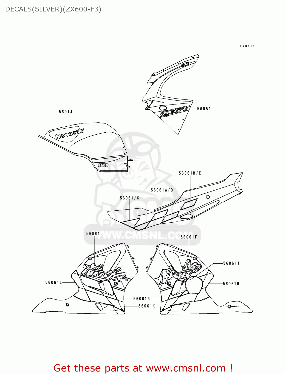 DECALS(SILVER)(ZX600-F3) ZX600F3 NINJA ZX6R 1997 EUROPE UK FR NL AR FG GR IT NR SD SP ST
