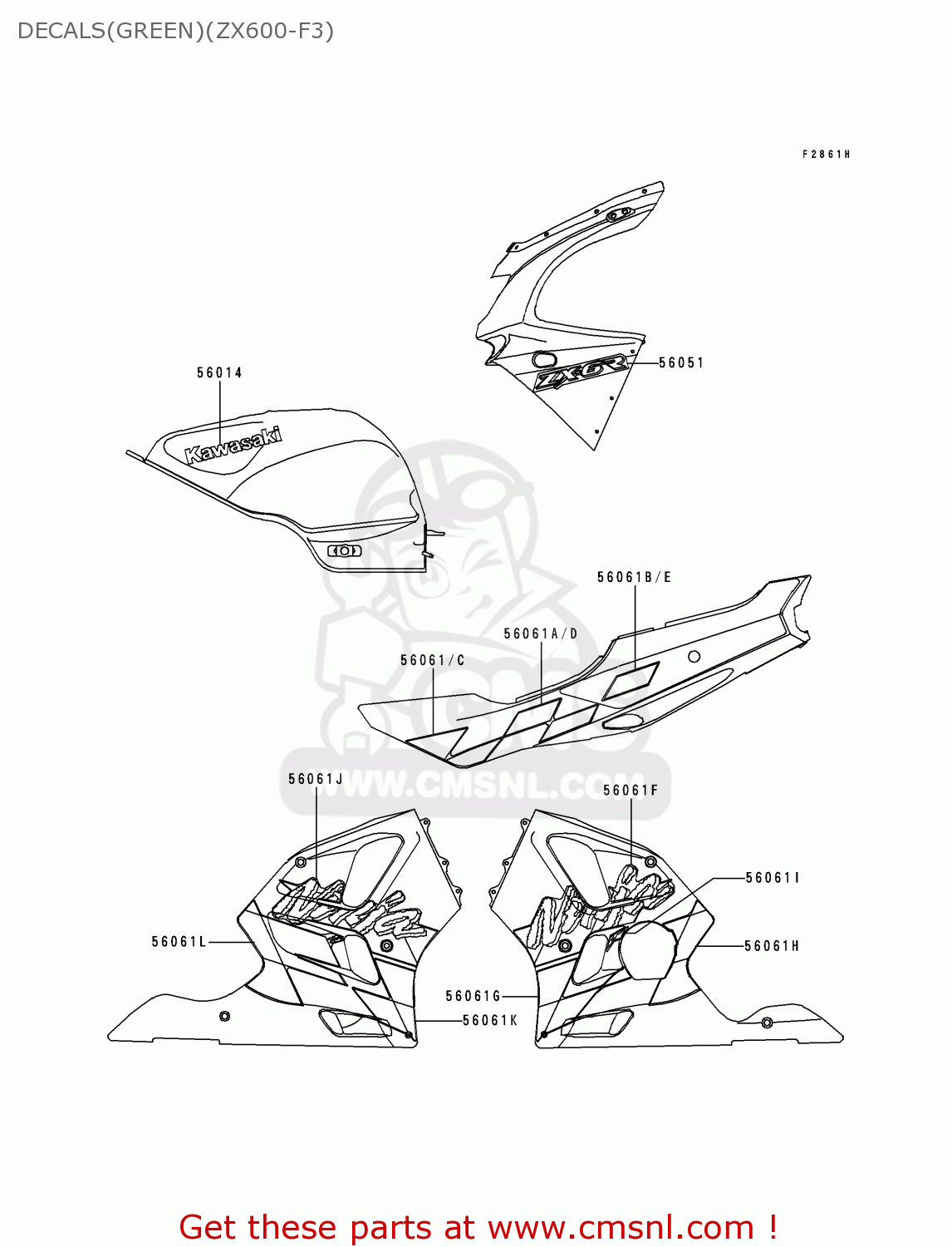 DECALS(GREEN)(ZX600-F3) ZX600F3 NINJA ZX6R 1997 EUROPE UK FR NL AR FG GR IT NR SD SP ST