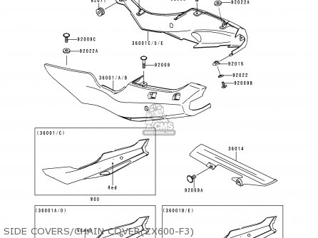SIDE COVERS/CHAIN COVER(ZX600-F3) - ZX600F3 NINJA ZX6R 1997 EUROPE UK FR NL AR FG GR IT NR SD SP ST