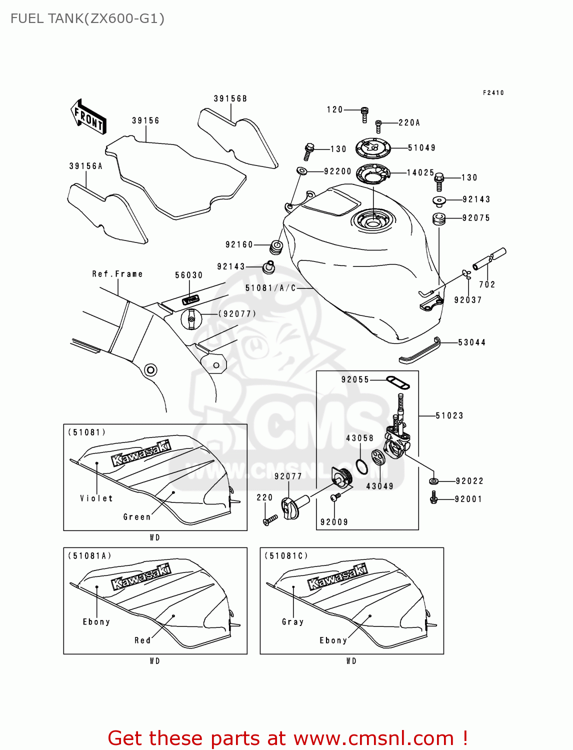 FUEL TANK(ZX600-G1) ZX600G1 NINJA ZX6R 1998 EUROPE UK FR NL AR FG GR IT NR SD SP