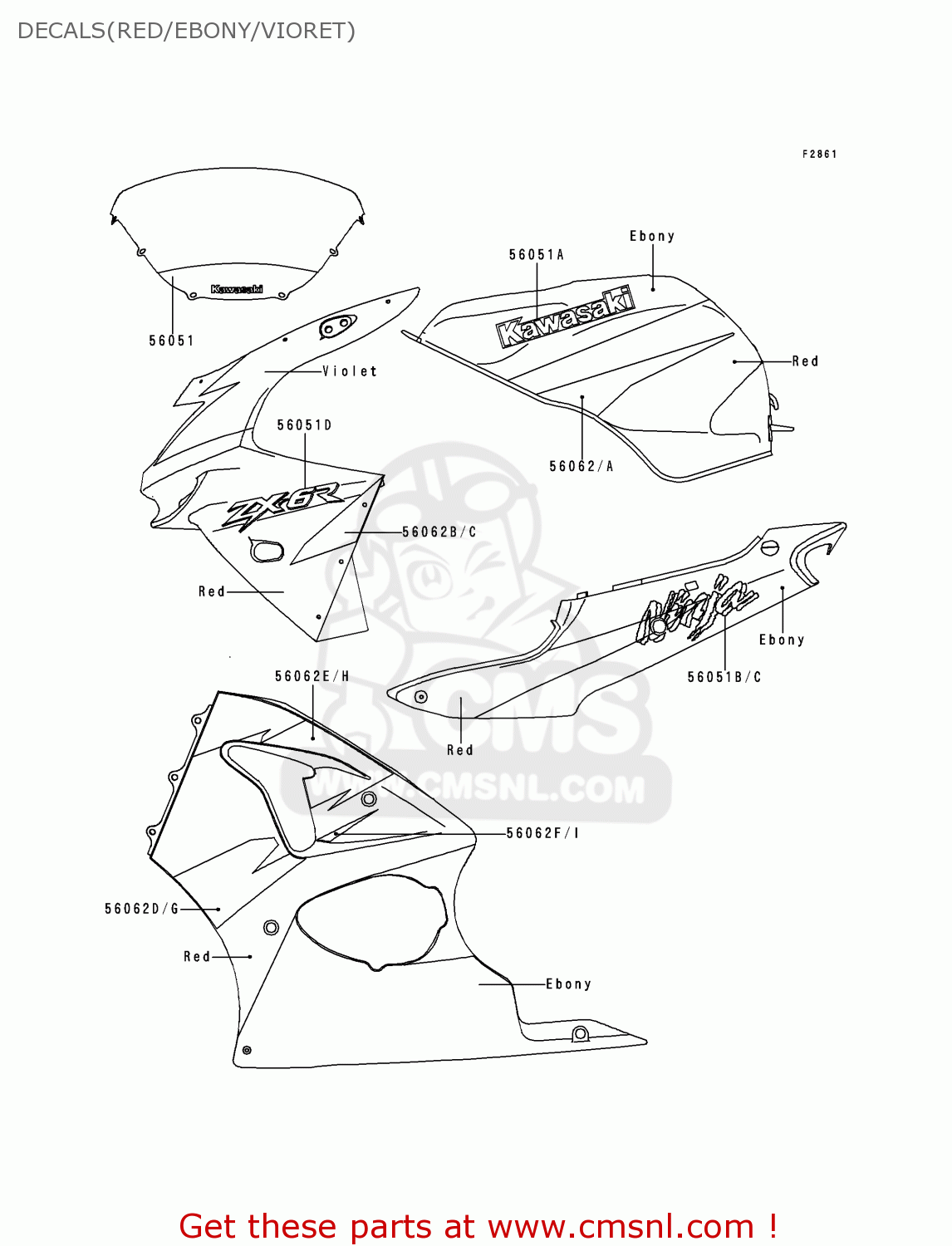 DECALS(RED/EBONY/VIORET) ZX600G1 NINJA ZX6R 1998 EUROPE UK FR NL AR FG GR IT NR SD SP