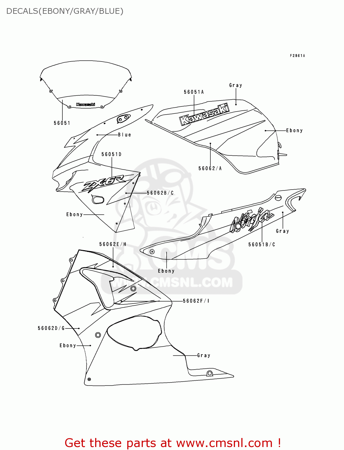 DECALS(EBONY/GRAY/BLUE) ZX600G1 NINJA ZX6R 1998 EUROPE UK FR NL AR FG GR IT NR SD SP