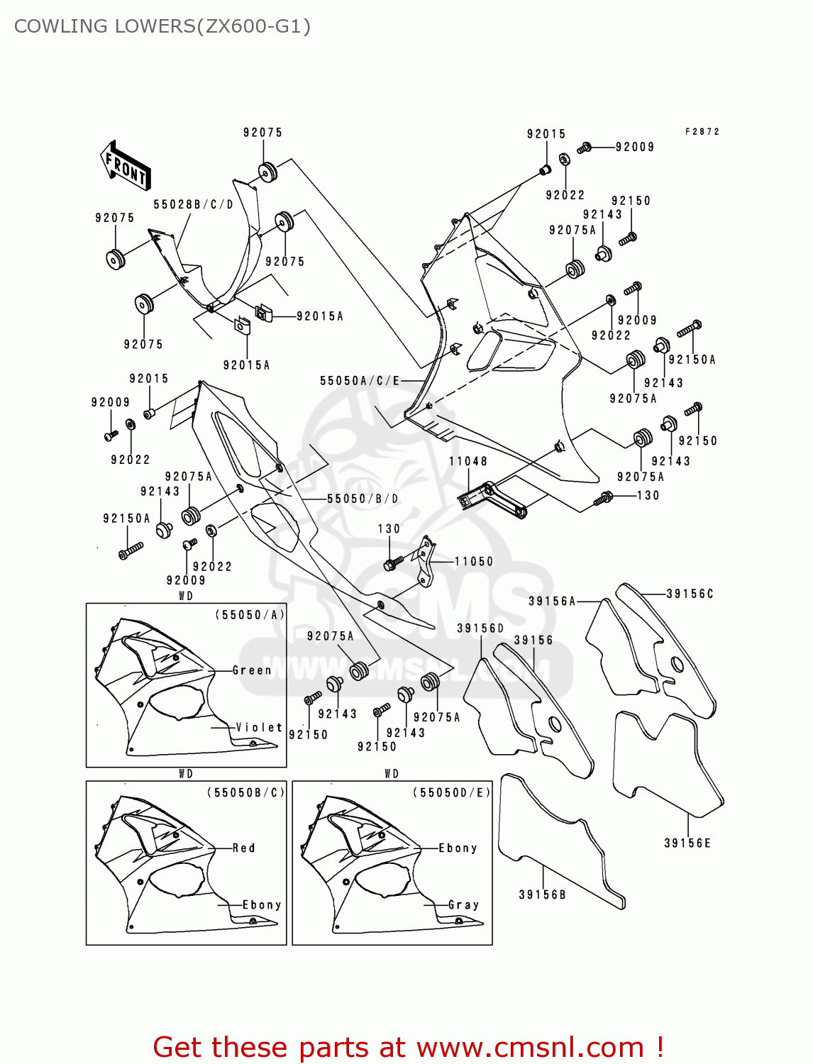 COWLING LOWERS(ZX600-G1) ZX600G1 NINJA ZX6R 1998 EUROPE UK FR NL AR FG GR IT NR SD SP