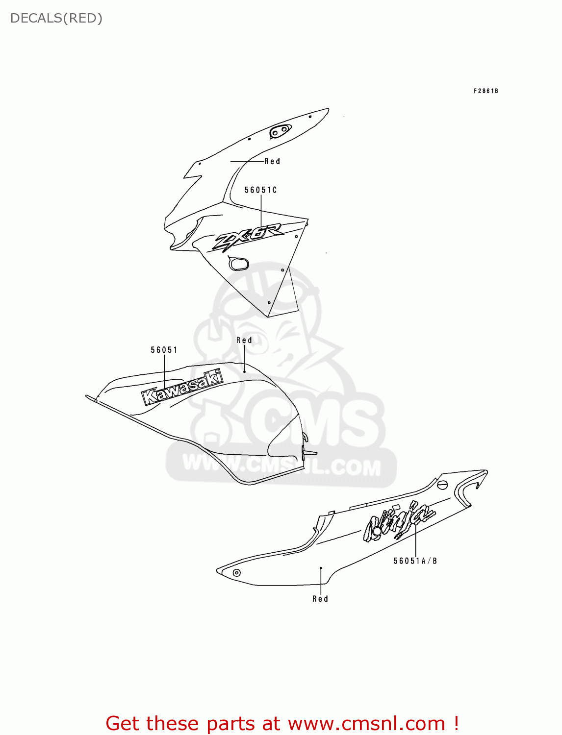 DECALS(RED) ZX600G1 NINJA ZX6R 1998 USA CALIFORNIA CANADA