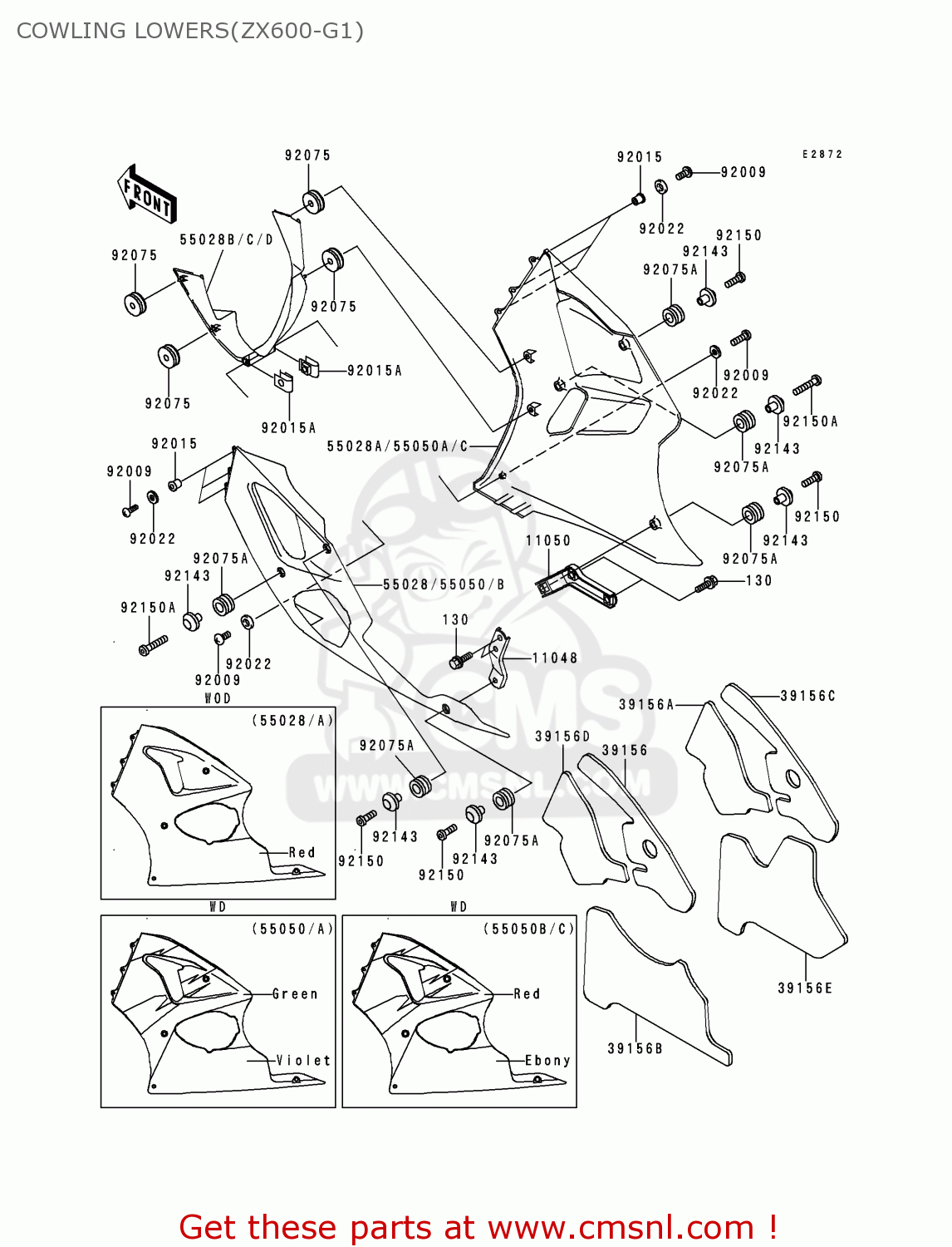 COWLING LOWERS(ZX600-G1) ZX600G1 NINJA ZX6R 1998 USA CALIFORNIA CANADA
