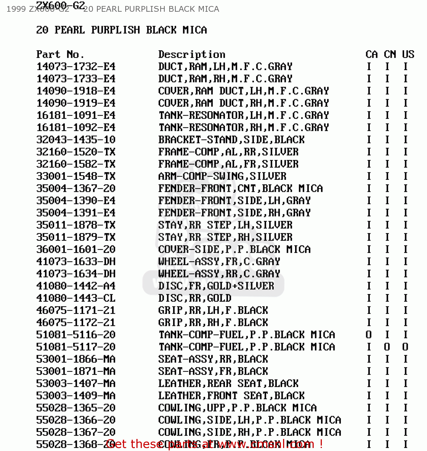 1999 ZX600-G2     20 PEARL PURPLISH BLACK MICA ZX600G1 NINJA ZX6R 1998 USA CALIFORNIA CANADA