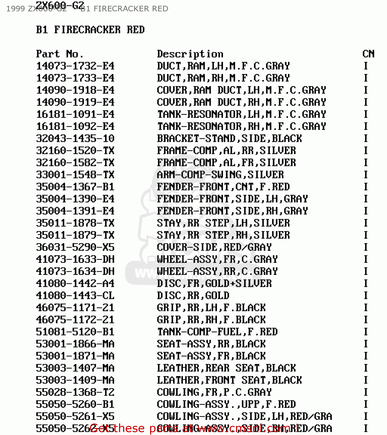 1999 ZX600-G2     B1 FIRECRACKER RED ZX600G1 NINJA ZX6R 1998 USA CALIFORNIA CANADA
