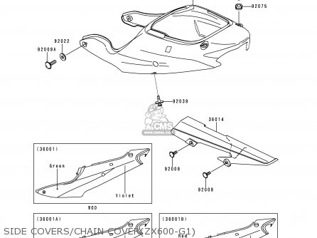 SIDE COVERS/CHAIN COVER(ZX600-G1) - ZX600G1 NINJA ZX6R 1998 USA CALIFORNIA CANADA
