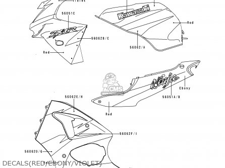DECALS(RED/EBONY/VIOLET) - ZX600G1 NINJA ZX6R 1998 USA CALIFORNIA CANADA
