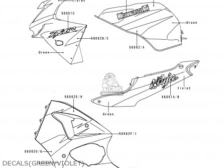 DECALS(GREEN/VIOLET) - ZX600G1 NINJA ZX6R 1998 USA CALIFORNIA CANADA
