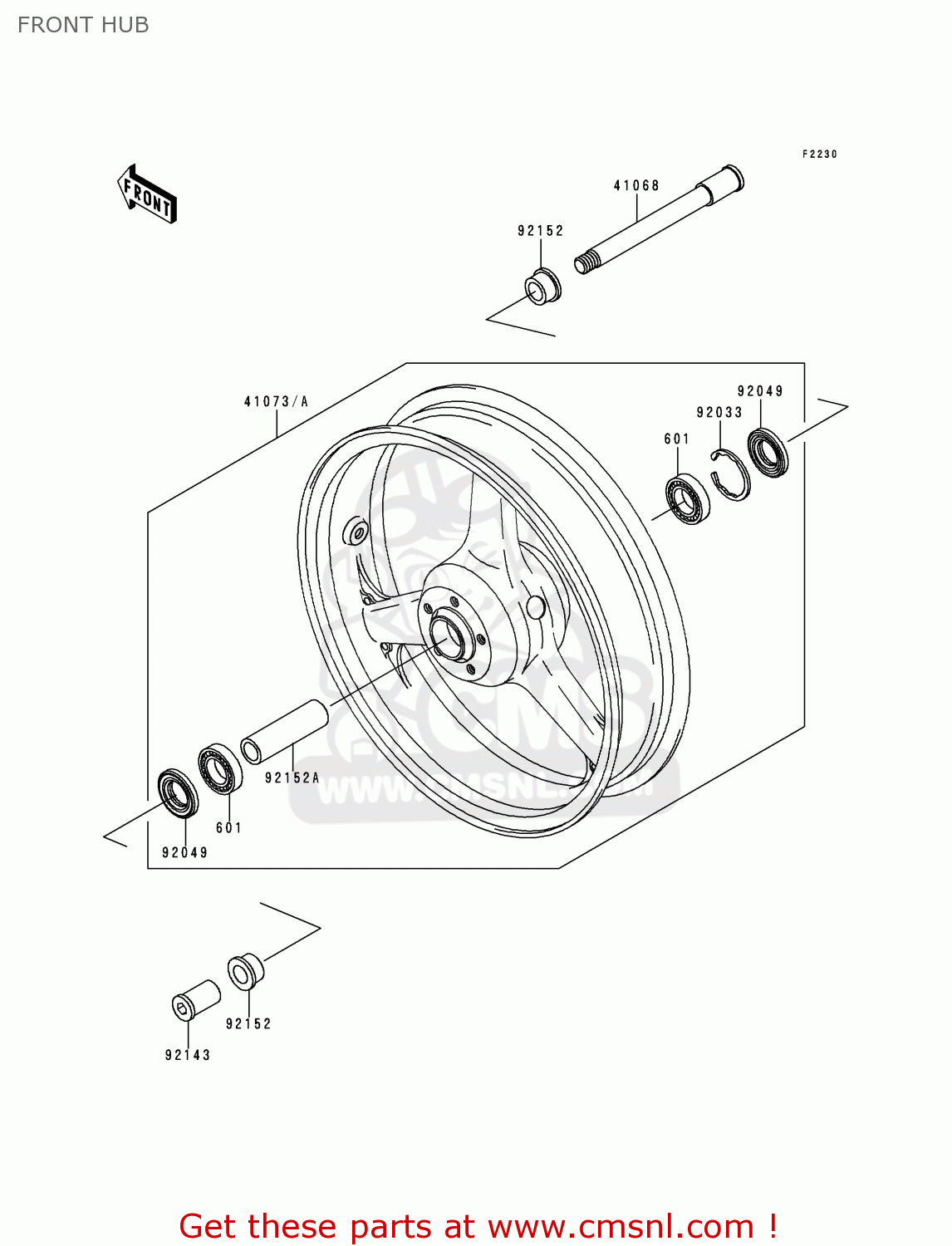 FRONT HUB ZX600G2 NINJA ZX6R 1999 EUROPE UK FR NL AR FG GR IT NR SD SP