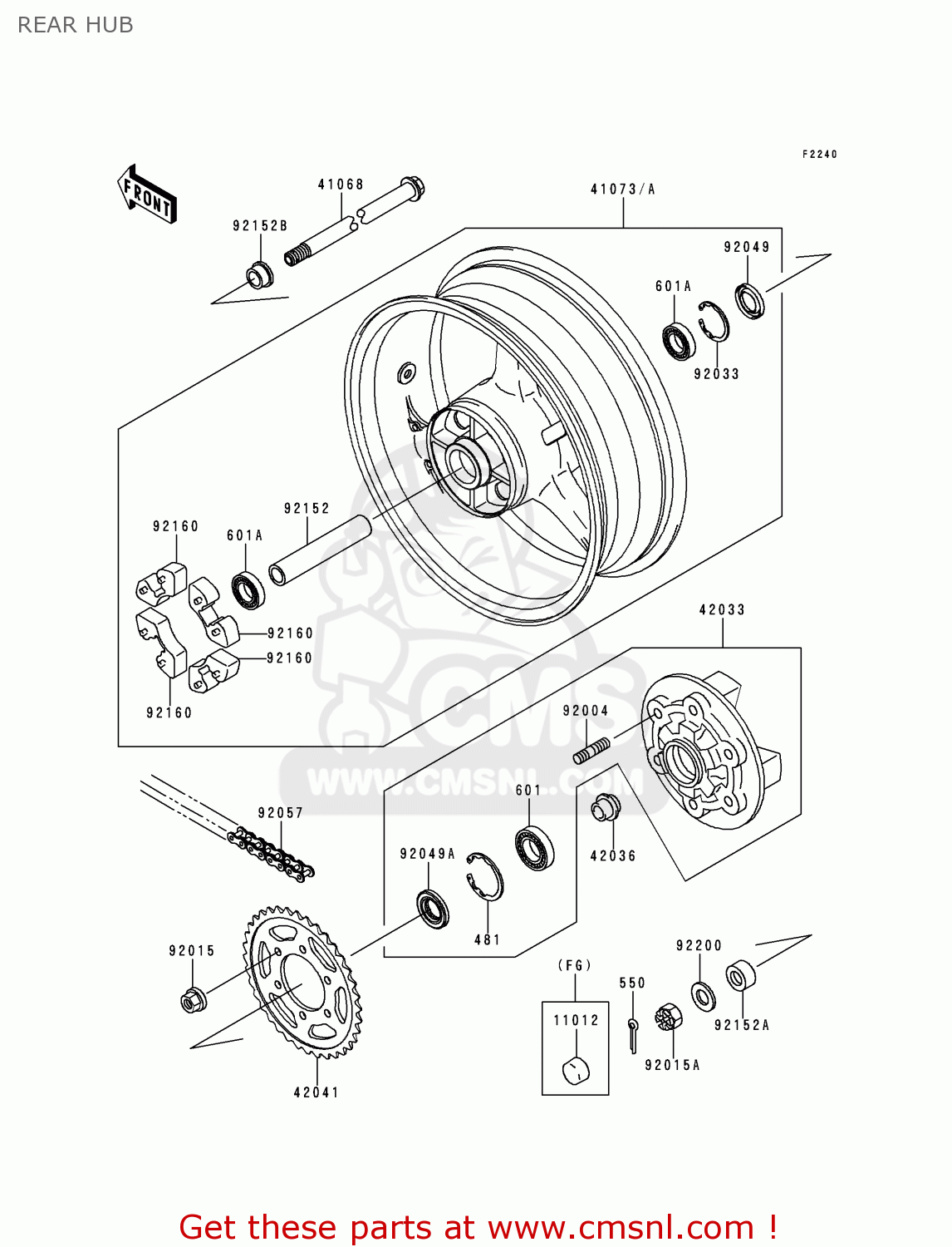 REAR HUB ZX600G2 NINJA ZX6R 1999 EUROPE UK FR NL AR FG GR IT NR SD SP