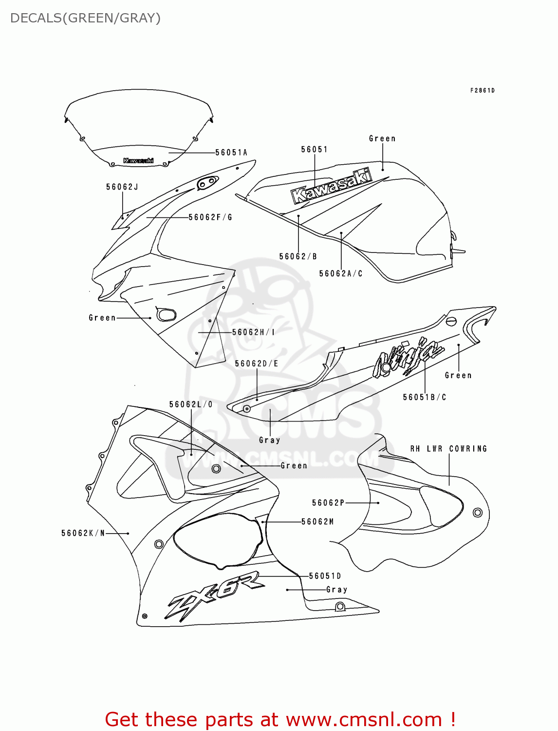 DECALS(GREEN/GRAY) ZX600G2 NINJA ZX6R 1999 EUROPE UK FR NL AR FG GR IT NR SD SP