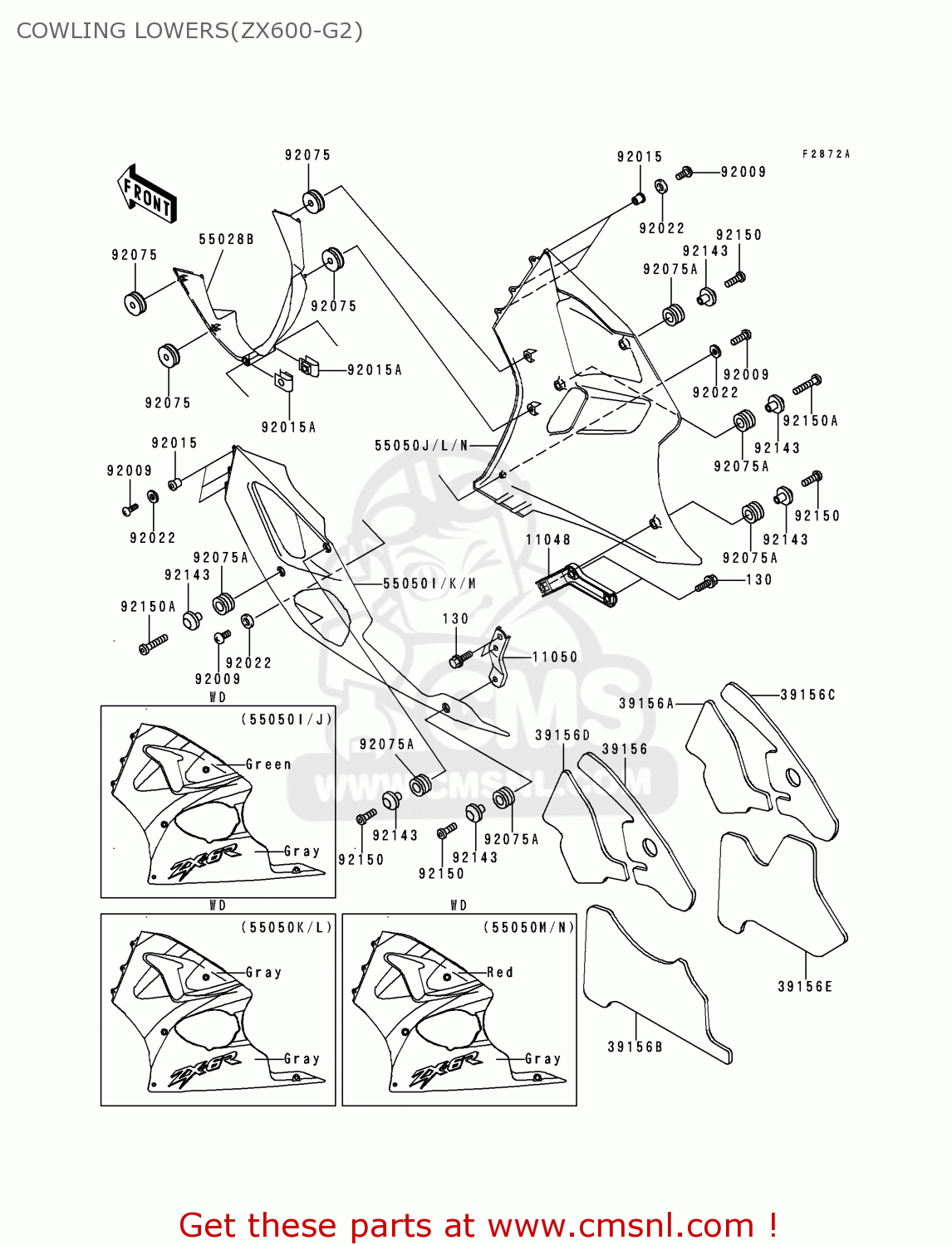 COWLING LOWERS(ZX600-G2) ZX600G2 NINJA ZX6R 1999 EUROPE UK FR NL AR FG GR IT NR SD SP