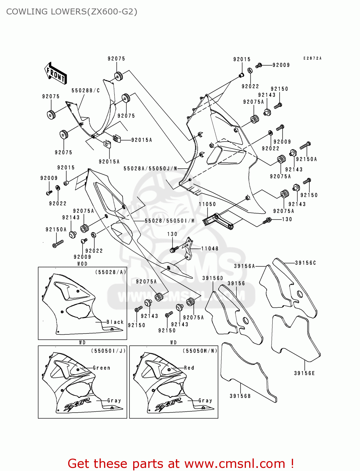 COWLING LOWERS(ZX600-G2) ZX600G2 NINJA ZX6R 1999 USA CALIFORNIA CANADA